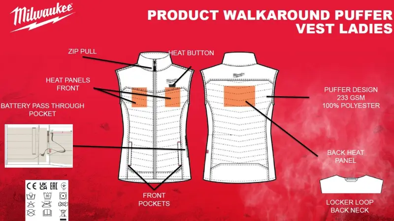 Aku vyhřívaná prošívaná bunda Milwaukee M12 HJP-0 (XL) černá, pánská, bez Aku, 4933464367 (MI4933464367)