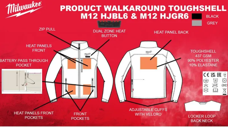 Aku vyhřívané tričko Milwaukee Workskin L4 HBLB-301M (M) černé, 1x Aku L4 B3 + nabíječka L4 USBPS, 4933478082 (MI4933478082)