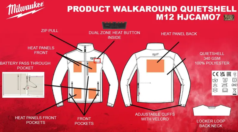 Aku vyhřívaná bunda Milwaukee M12 HJGREY5-0 (L) šedá, ToughShell, bez Aku, 4933478974 (MI4933478974)