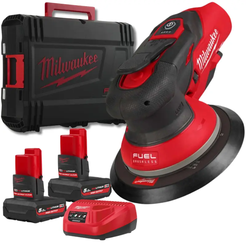 Aku excentrická vibrační 150 mm bruska Milwaukee M12 FROS2.5-502X, 2x aku M12 HB5 + M12 C12 C + Kufr, 4933493648