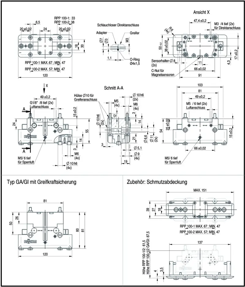 2čelisťový paralelní upínač RÖHM RPP-100-1 (pneumatický) (ROHM170013)