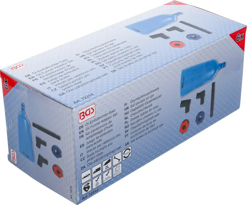 Plastový trychtýř BGS 72214 s adaptéry pro plnění oleje. Pro VAG (Sada 6 dílů) (BGS1072214)