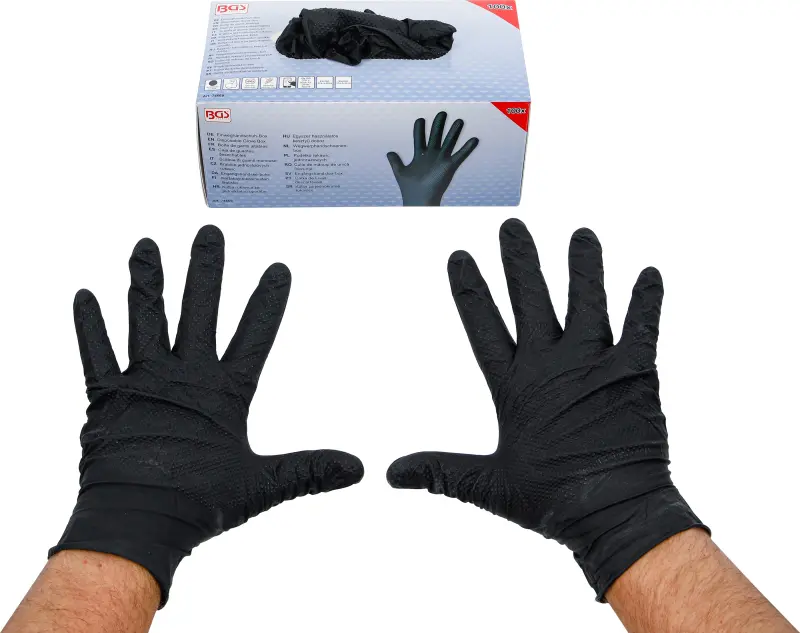 Jednorázové rukavice v krabici BGS74669, nitrilové s extra přilnavostí, velikost L (100 ks) (BGS1074669)