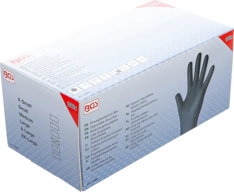Jednorázové rukavice v krabici BGS74669, nitrilové s extra přilnavostí, velikost L (100 ks) (BGS1074669)