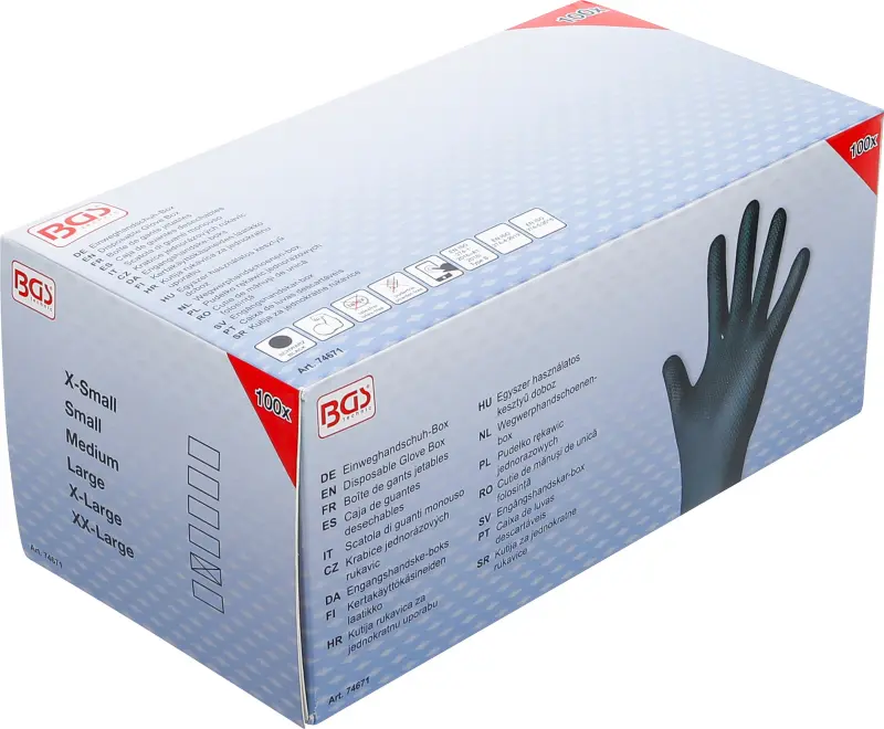 Jednorázové rukavice v krabici BGS74671, nitrilové s extra přilnavostí, velikost XL (100 ks) (BGS1074671)