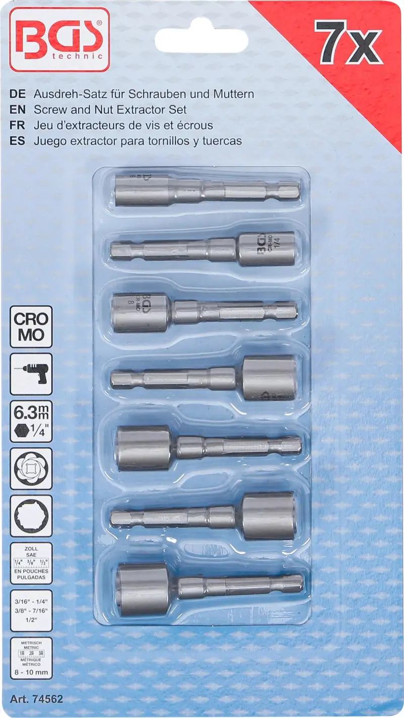 Sada na vytahování šroubů a matic pohon vnější šestihranný 6,3 mm (1/4