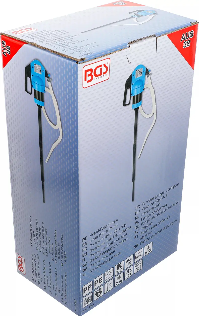 Páka na sudy s močovinou (AUS32) nerezová. 2 adaptéry na plastové sudy.