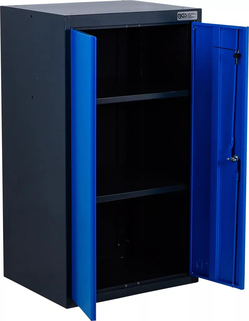 Dílenská skříň s dvojitými křídlovými dveřmi a 2 přihrádkami