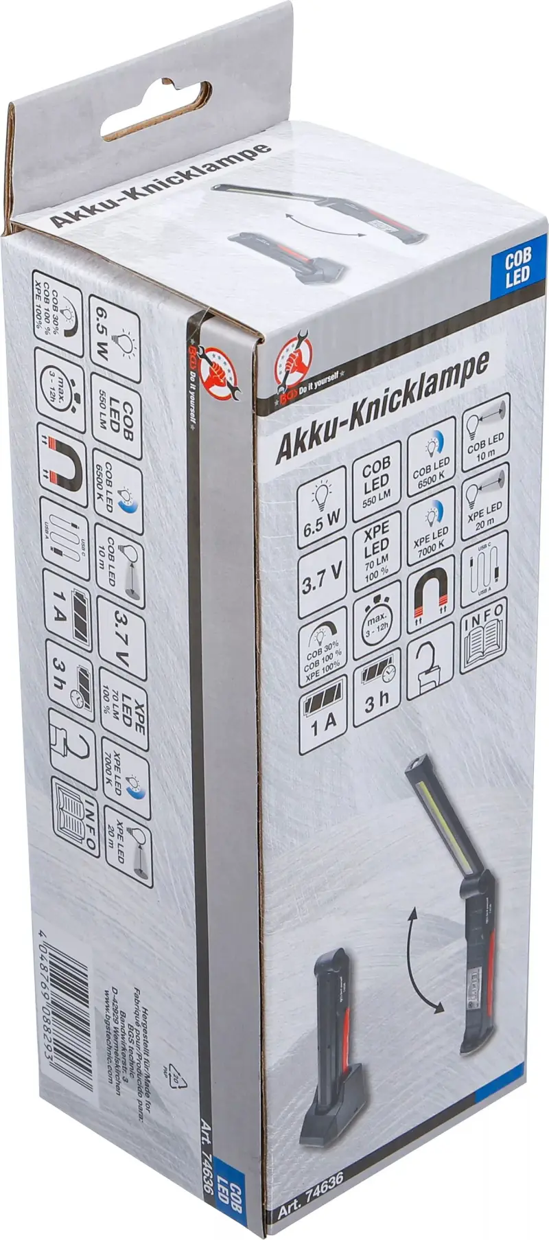 Aku polohovatelná svítilna/lampa Kraftmann COB LED (2,0 Ah) BGS 74636 (BGS1074636), BGS1074636