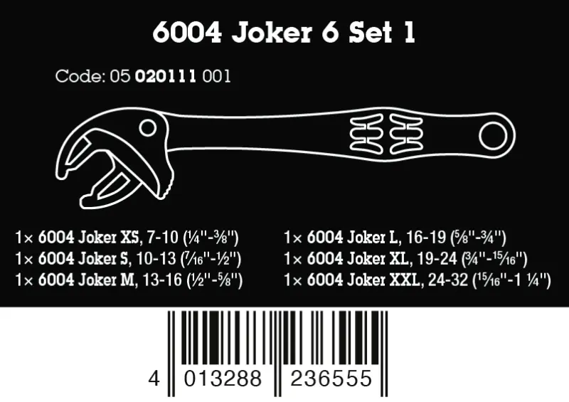 Wera 020111 Samonastavitelné otevřené klíče s ráčnou (7 ÷ 32 mm nebo 1/4"-1 1/4") 6004 Joker - 6 ks (W05020111001)