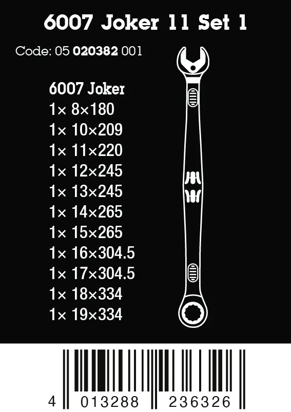 Wera 020382 Očkoploché ráčnové klíče 6007 Joker 11 Set 1, 8-19 mm dlouhé - 11 ks (W05020382001)