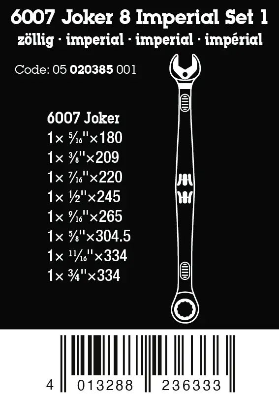 Wera 020385 Očkoploché ráčnové klíče 6007 Joker Imperial 8 Set 1, dlouhé, palcové - 8 ks (W05020385001)