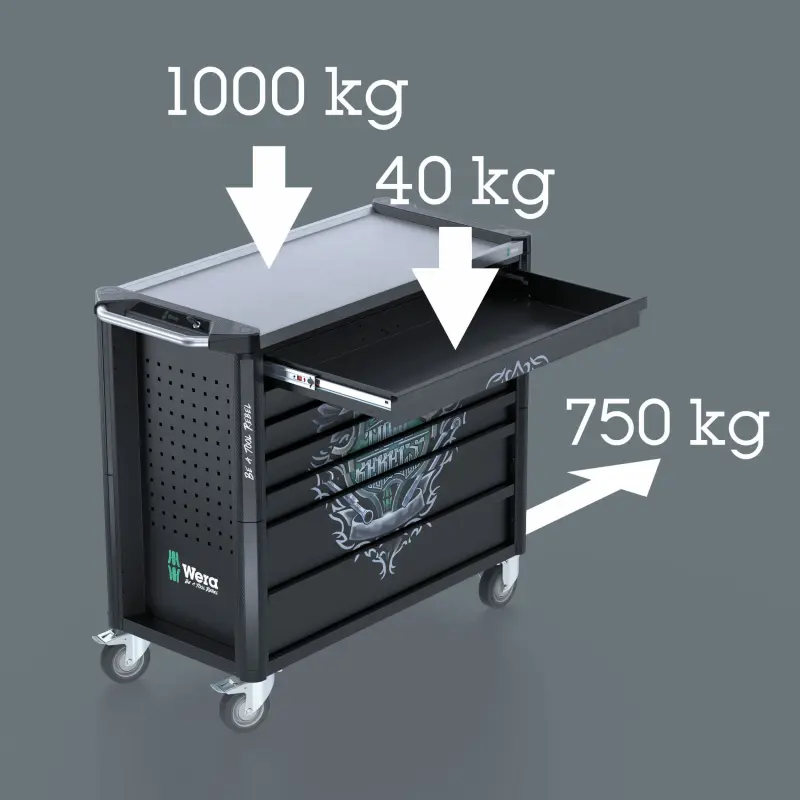 Wera 150132 Pojízdný dílenský vozík 9702 (7 zásuvek) Tool Rebel Nerez XXL 2 - 202 ks nářadí (W05150132001), W05150132001