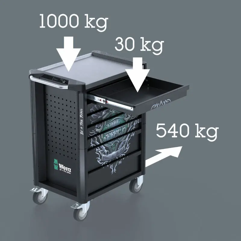 Wera 150135 Pojízdný dílenský vozík 9705 (7 zásuvek) Tool Rebel Nerez 1 - 177 ks nářadí (W05150135001), W05150135001