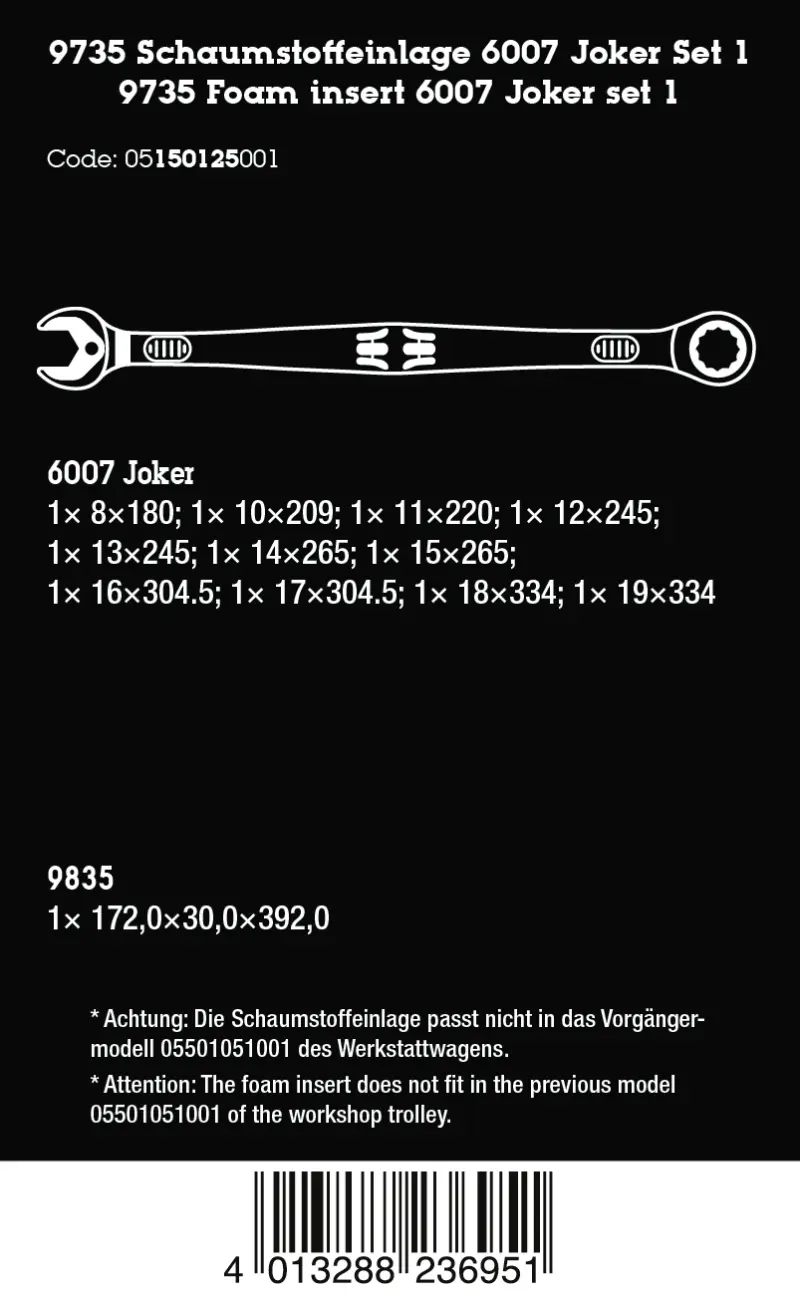 Wera 150125 Pěnová vložka 9735 Očkoploché ráčnové klíče 6007 Joker 1 - 12 ks (W05150125001)
