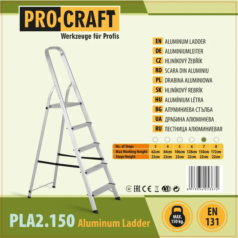 Schůdky hliníkové jednostranné 7st. Procraft PLA2.150 | PLA2.150