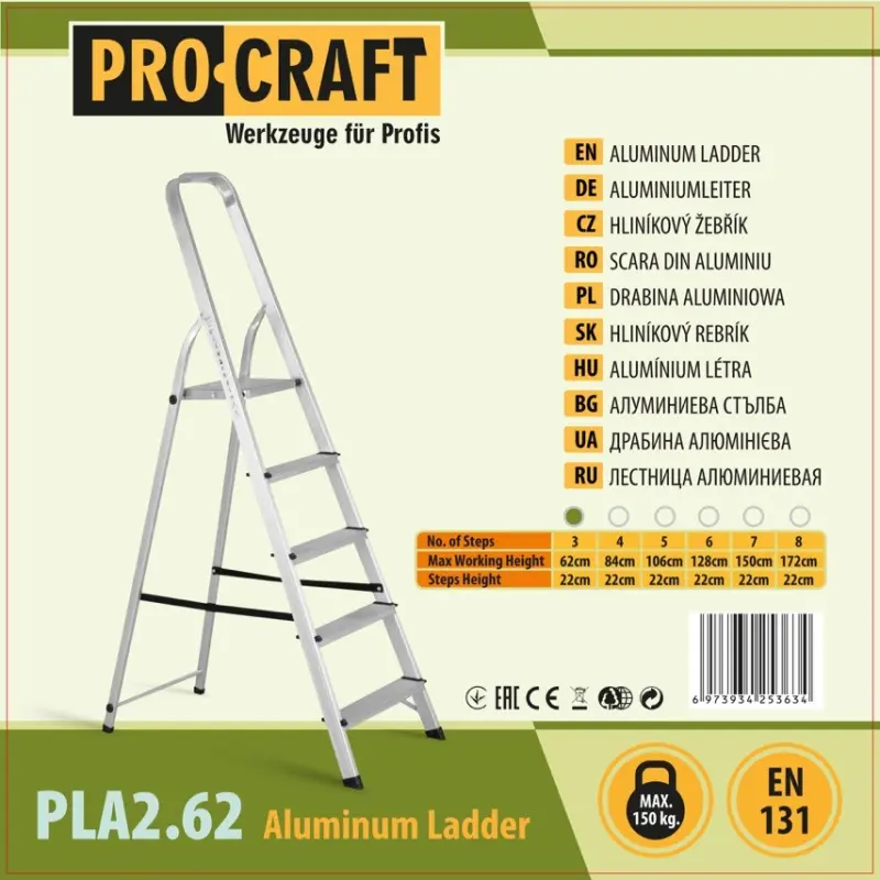 Schůdky hliníkové jednostranné 3st. Procraft PLA2.62 | PLA2.62