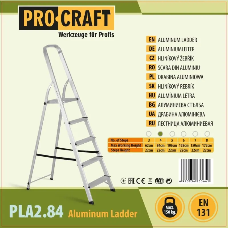 Schůdky hliníkové jednostranné 4st. Procraft PLA2.84 | PLA2.84