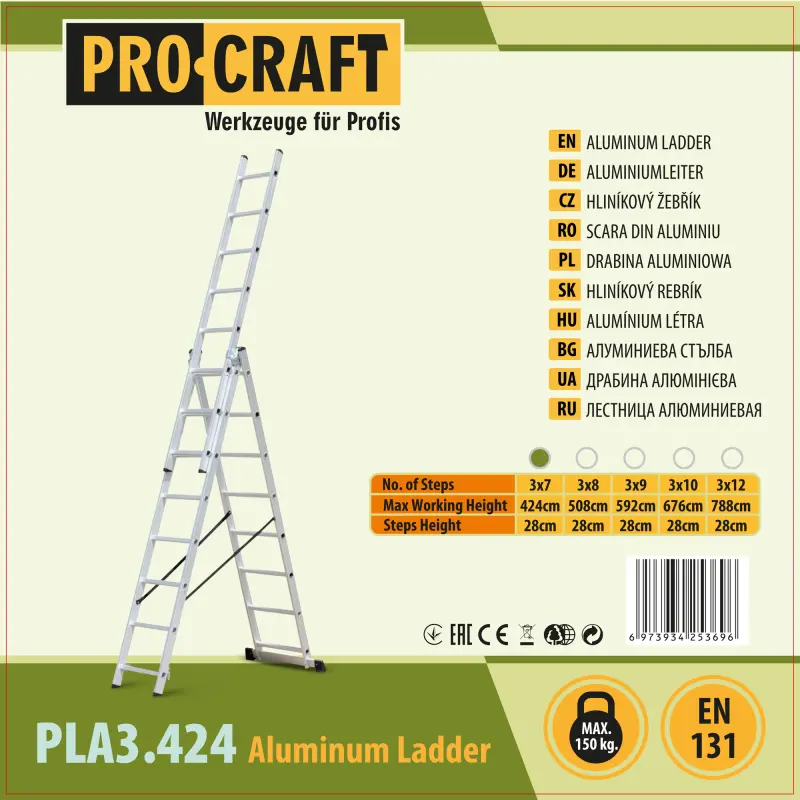 Žebřík hliníkový třídílný 3x7 Procraft PLA3.424 | PLA3.424