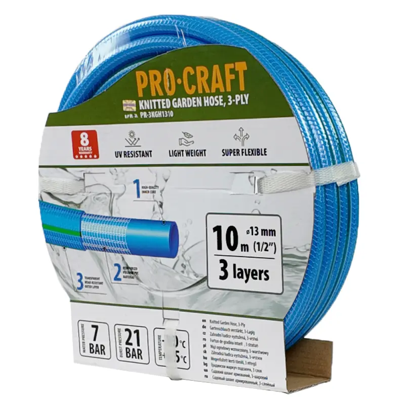 Modrá zahradní hadice Procraft PR-3KGH1310 3 vrstvy, 1/2" 10m | PR-3KGH1310