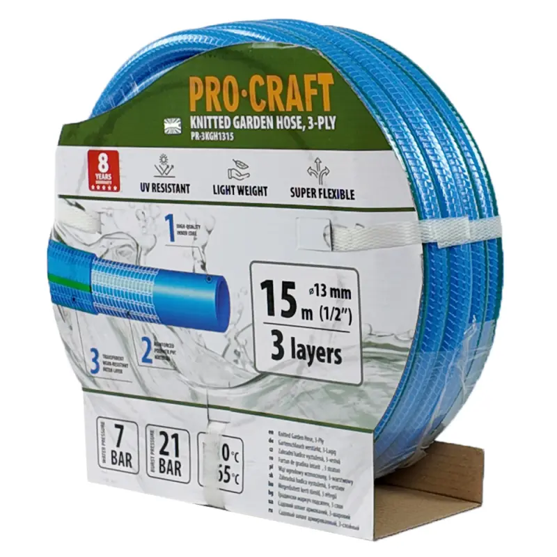 Modrá zahradní hadice Procraft PR-3KGH1315 3 vrstvy, 1/2" 15m | PR-3KGH1315