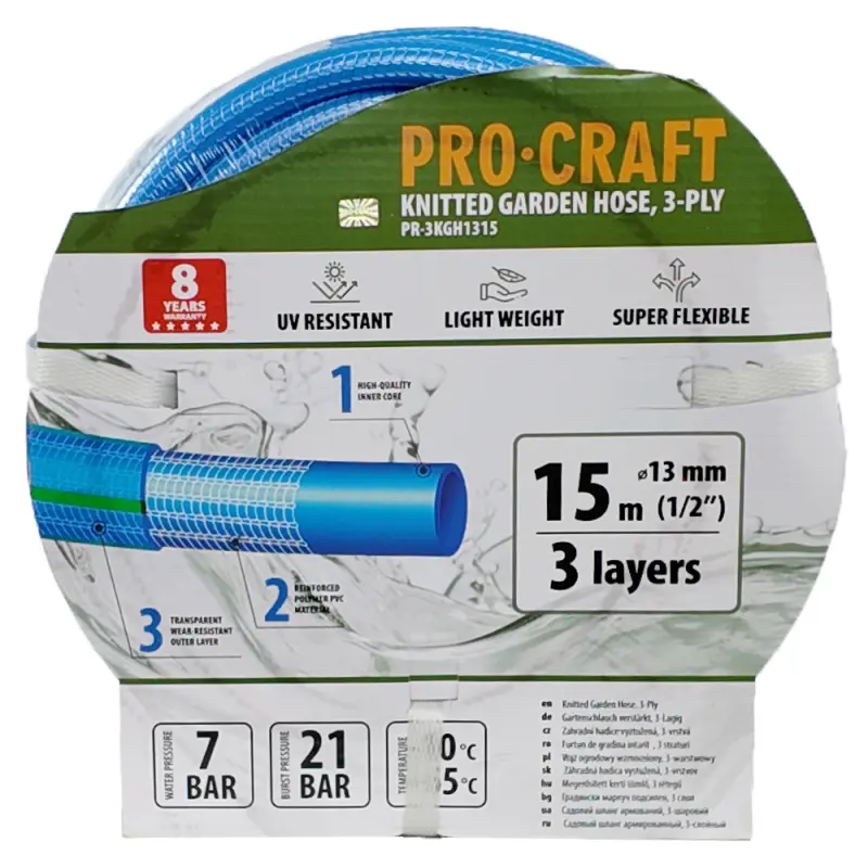 Modrá zahradní hadice Procraft PR-3KGH1315 3 vrstvy, 1/2" 15m | PR-3KGH1315