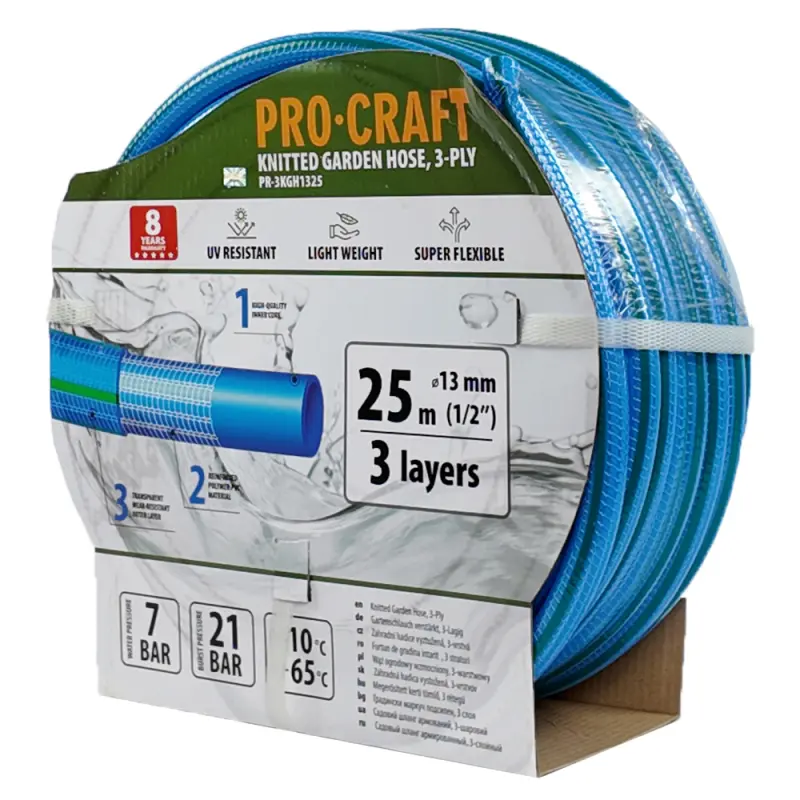 Modrá zahradní hadice Procraft PR-3KGH1325 3 vrstvy, 1/2" 25m | PR-3KGH1325