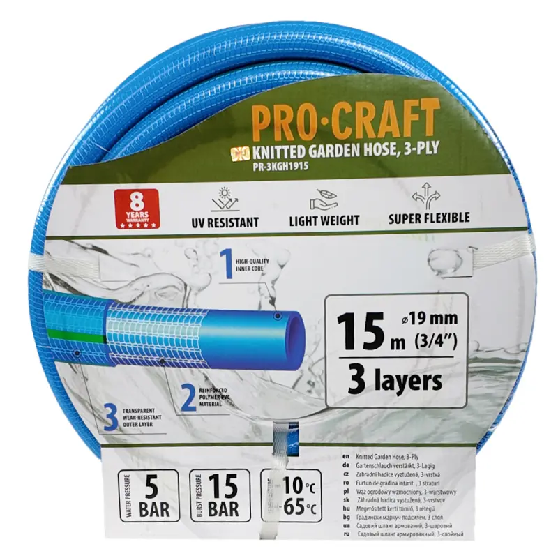 Modrá zahradní hadice Procraft PR-3KGH1915 3 vrstvy, 3/4" 15 m | PR-3KGH1915