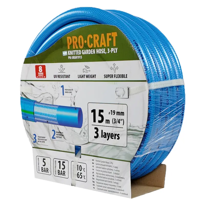 Modrá zahradní hadice Procraft PR-3KGH1915 3 vrstvy, 3/4" 15 m | PR-3KGH1915