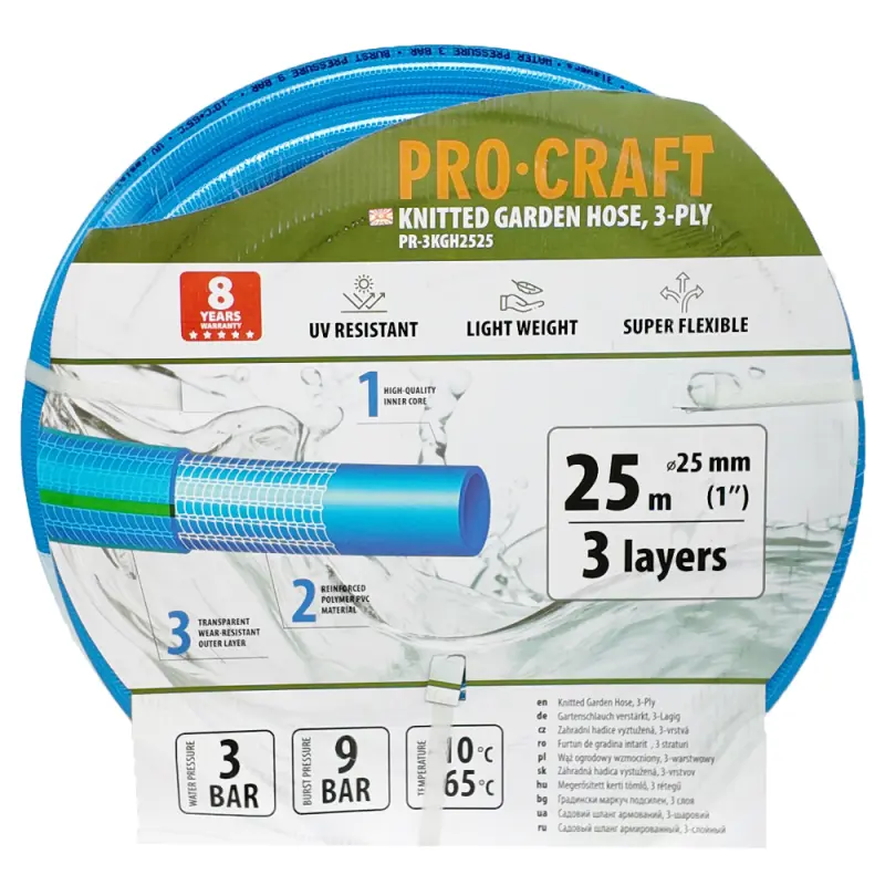 Modrá zahradní hadice Procraft PR-3KGH1950 3 vrstvy, 3/4" 50 m | PR-3KGH1950