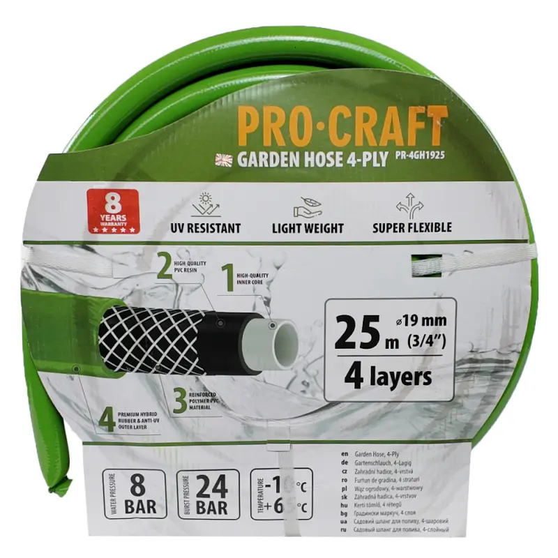 Zelená zahradní hadice Procraft PR-4GH1925 4 vrstvy, 3/4" 25 m | PR-4GH1925