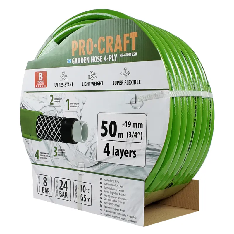Zelená zahradní hadice Procraft PR-4GH1950 4 vrstvy, 3/4" 50 m | PR-4GH1950