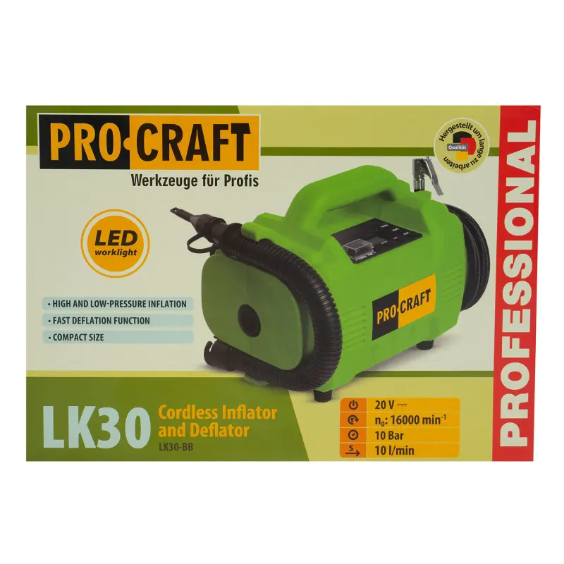 Aku kompresor LK30 Procraft s kombinací nafukování hubicí (bez baterie a nabíječky) | LK30 bb