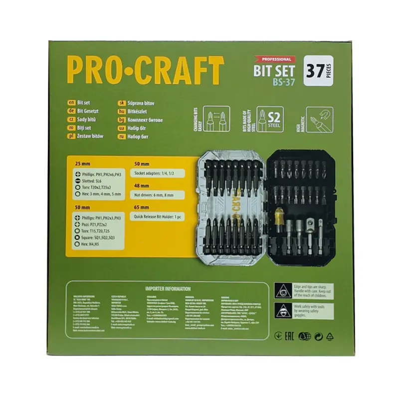 Aku vrtací šroubovák Procraft PA18LiH se sadou bitů BS-37 | SPA18LiH-1B-C/BS-37