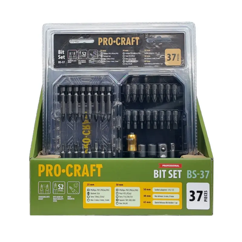 Aku vrtací šroubovák Procraft PA18LiH se sadou bitů BS-37 | SPA18LiH-1B-C/BS-37