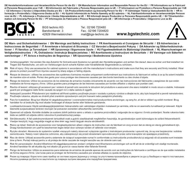 BGS 74724 Odpadkový koš | 340 x 220 x 350 mm | pro systém nástěnných skříněk
