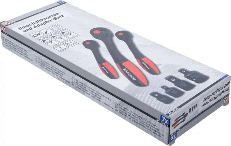 Kraftmann 72122 Přepínací ráčny a adaptéry 1/4" - 3/8" - 1/2", jemné ozubení - 7 dílů