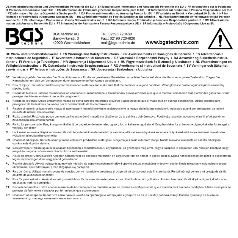 BGS 70138 Gumová palička 250 g, násada Hickory, bílá hlava pr. 48 mm