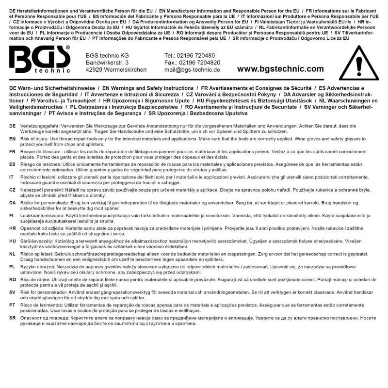 BGS 9483 Nástroje pro opravu závitu - Metrické / palcové velikosti
