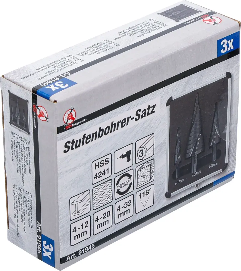 Kraftmann 91945 Stupňovité kuželové vrtáky pr. 4 ÷ 32 mm v kazetě - 3 díly