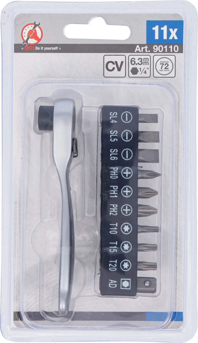 Bitová ráčna 1/4" včetně šroubovacích bitů Kraftmann 90110 - 11 dílů (BGS1090110)