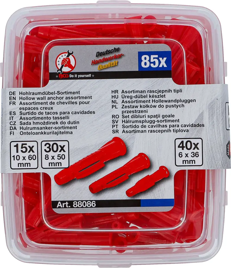 Hmoždinky do dutin pr. 6 ÷ 10 mm Kraftmann 88086 - 85 dílů (BGS1088086)