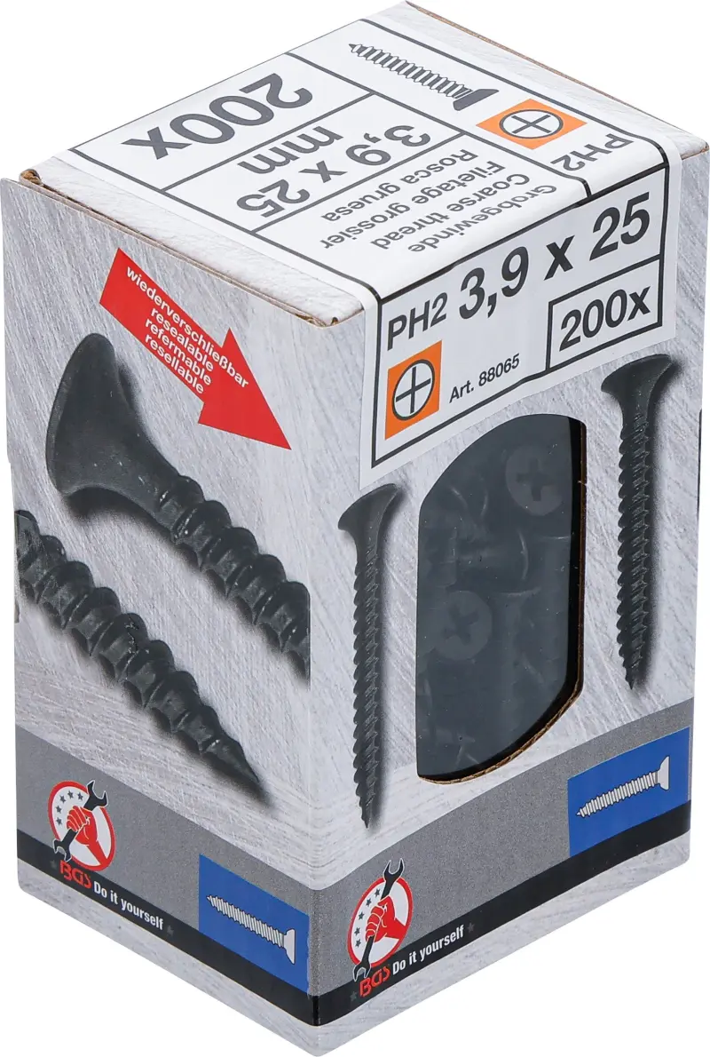 Sádrokartonové vruty PH2 hrubý závit 3,9 × 25 mm 200 ks Kraftmann 88065 (BGS1088065)