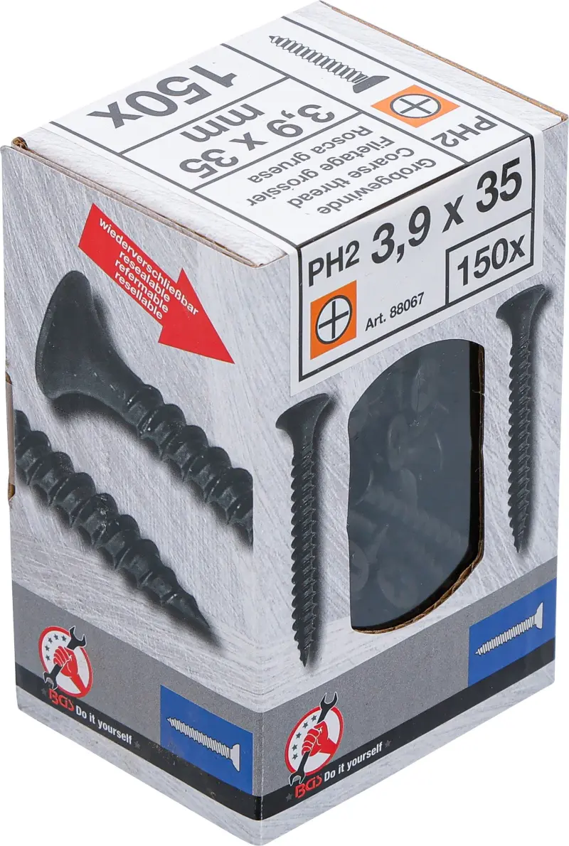 Sádrokartonové vruty PH2 hrubý závit 3,9 × 35 mm 150 ks Kraftmann 88067 (BGS1088067)