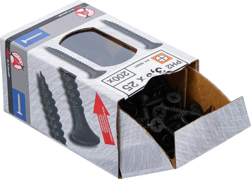 Sádrokartonové vruty PH2 Jemný závit 3,9 × 25 mm 200 ks Kraftmann 88061 (BGS1088061)