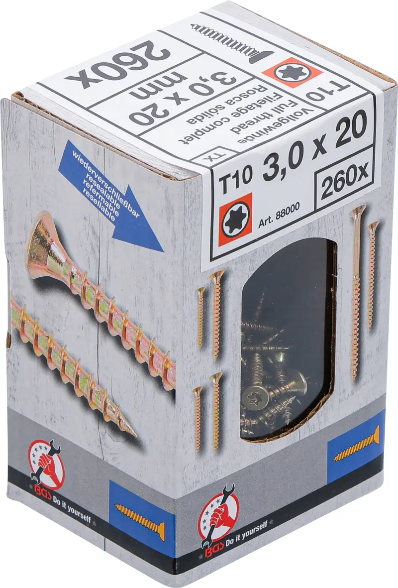 Víceúčelové šrouby T-profil T10 3,0 x 20 mm 260 ks Kraftmann 88000 (BGS1088000)