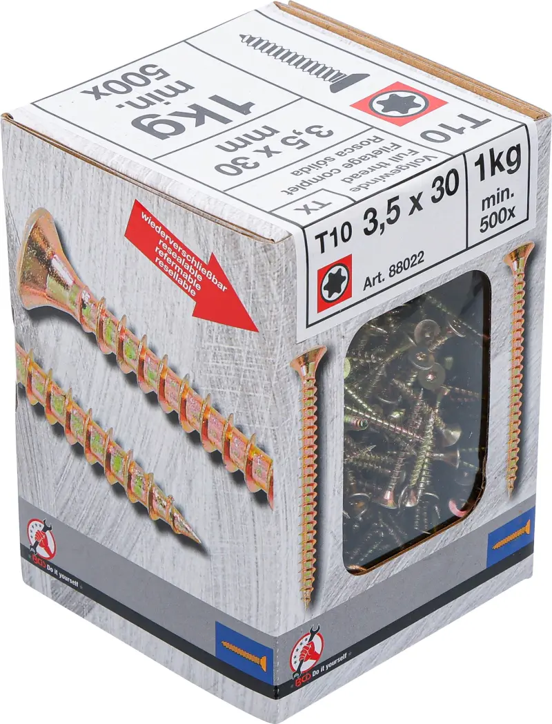 Víceúčelové šrouby T-profil T10 3,5 x 30 mm 1 kg / 500 ks Kraftmann 88022 (BGS1088022)