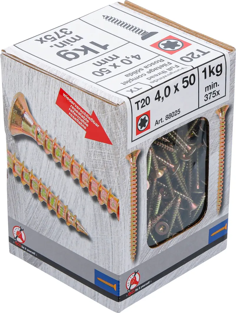 Víceúčelové šrouby T-profil T20 4,0 x 50 mm 1 kg / 375 ks Kraftmann 88025 (BGS1088025)