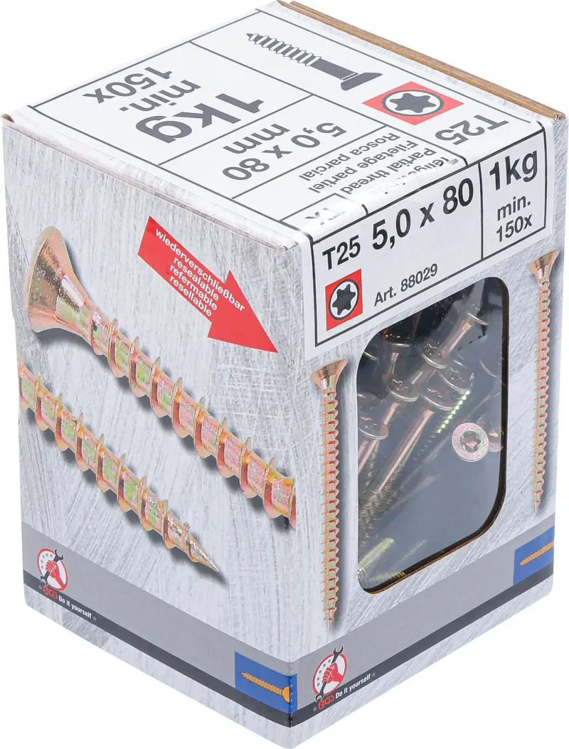 Víceúčelové šrouby T-profil T25 5,0 x 80 mm 1 kg / 150 ks Kraftmann 88029 (BGS1088029)