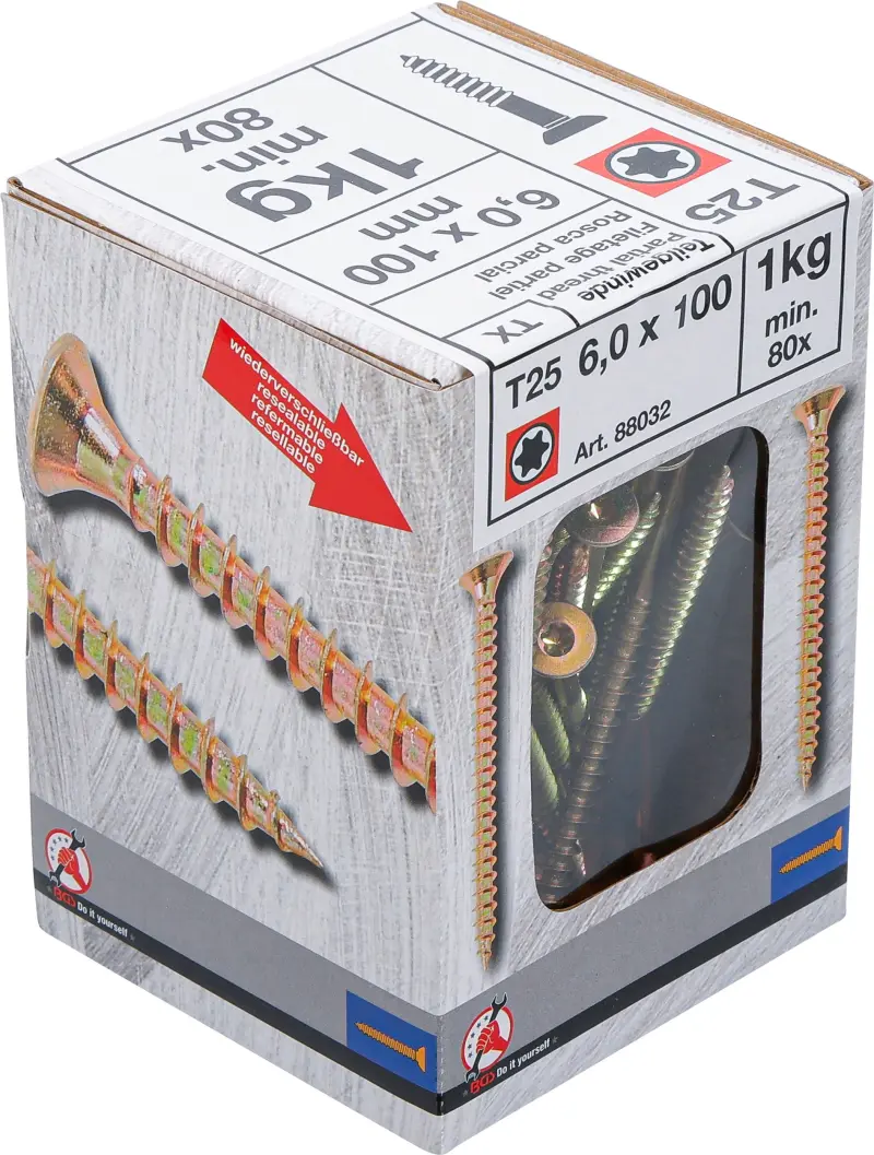 Víceúčelové šrouby T-profil T25 6,0 x 100 mm 1 kg / 80 ks Kraftmann 88032 (BGS1088032)